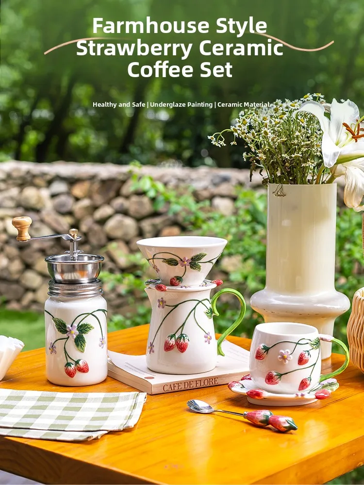 

Набор для заваривания кофе ручной работы из керамики в деревенском стиле, фарфоровый кофейный набор ручной работы для 3 человек