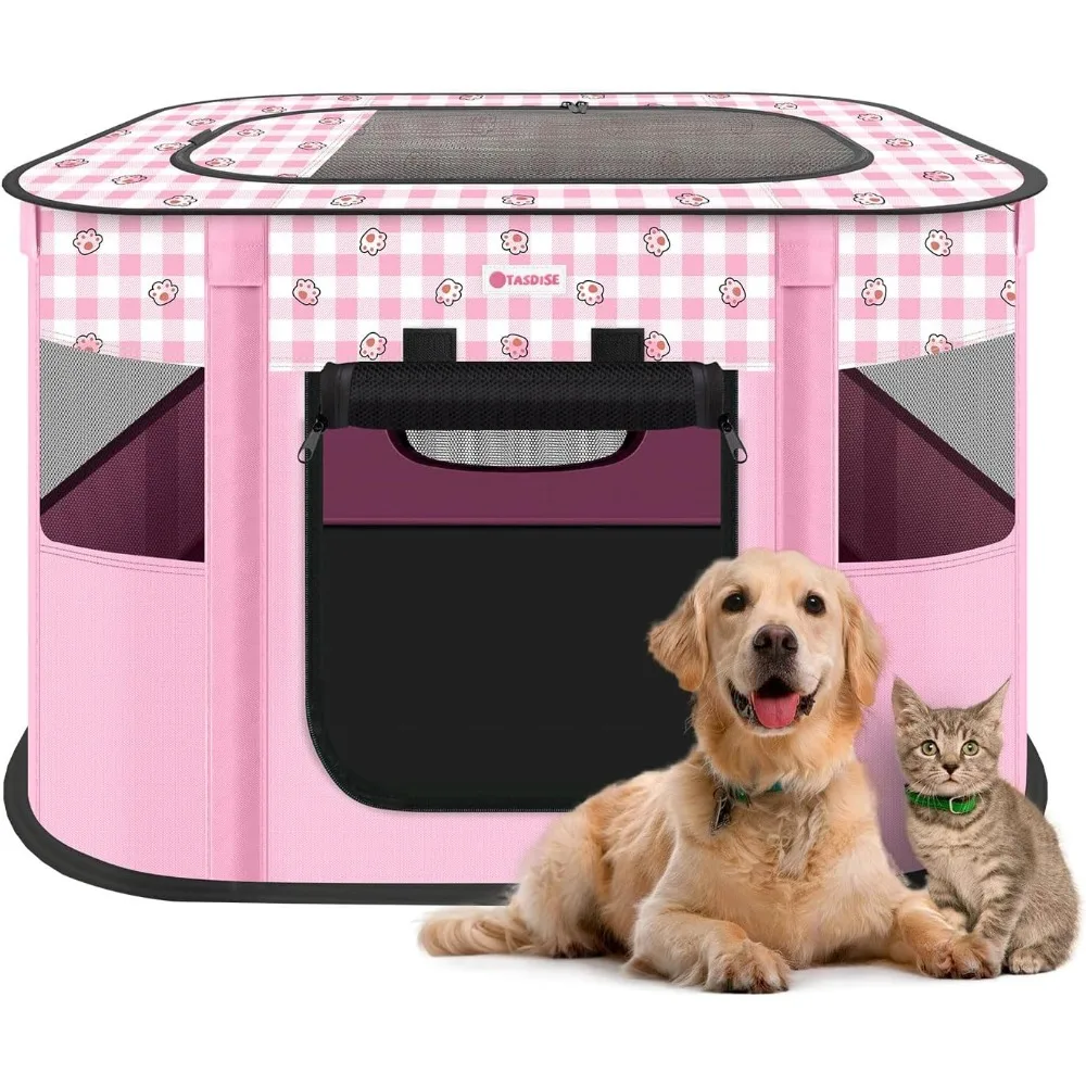 

Portable Pet Playpen,Foldable Exercise Play Tent Kennel Crate for Puppy Dog Yorkie Cat Bunny,Great for Indoor Outdoor Trav