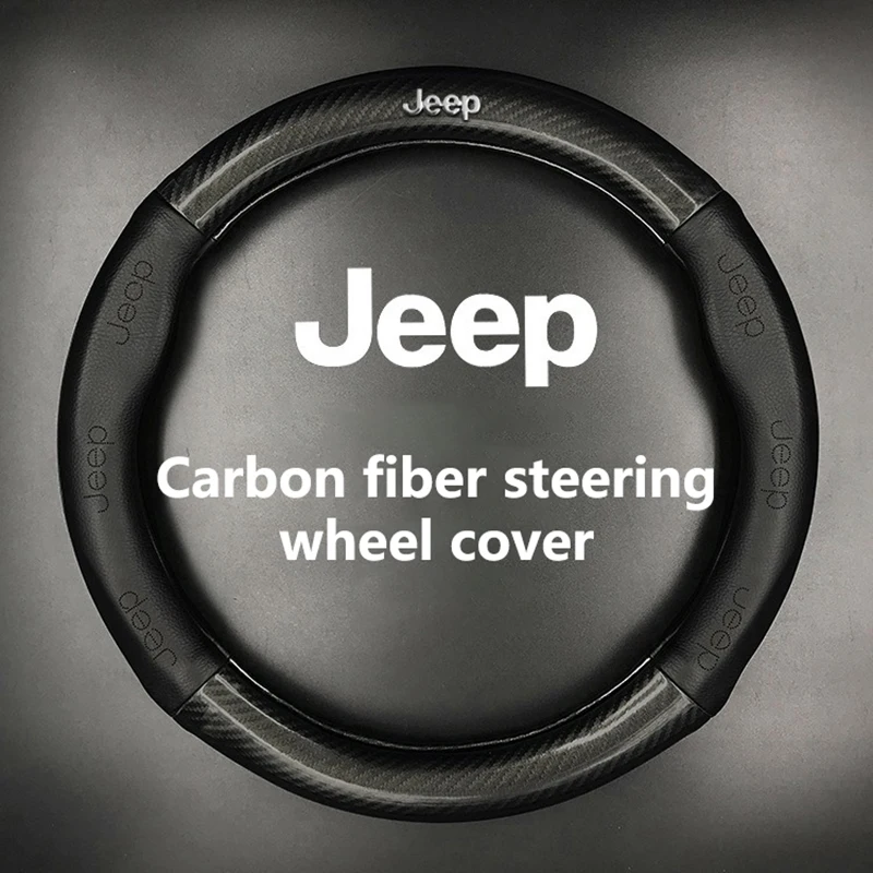 

38CM Leather Carbon Fiber Steering Wheel Cover for Jeep Compass Cherokee Light Handle Grips Car Steering Covers