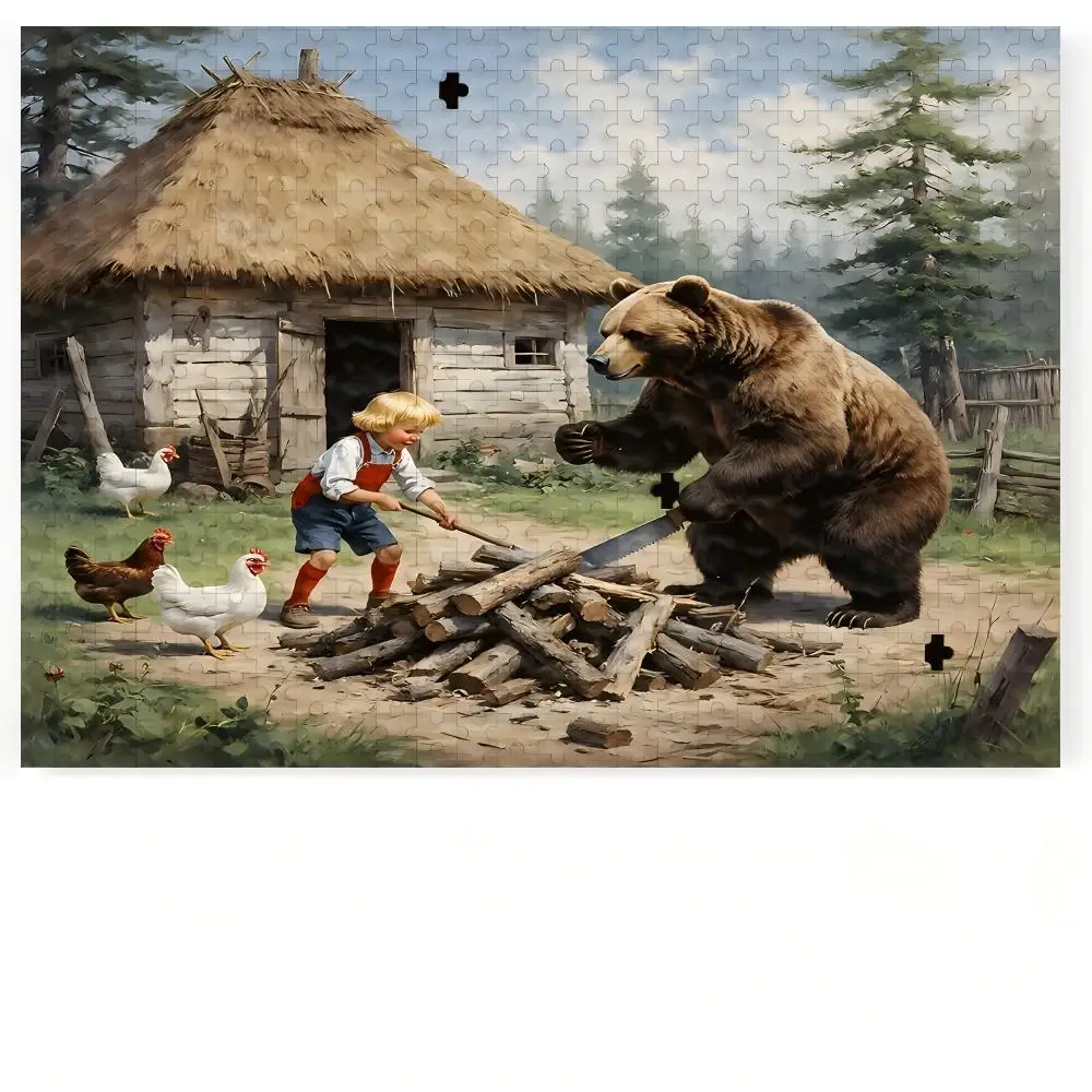 Vintage Oil Painting &Funny Cartoon Jigsaw Puzzle,Girl With Umbrella,Girl & Cat Bike,Bear & Boy,Housewife,Adult Family Game Gift view 3