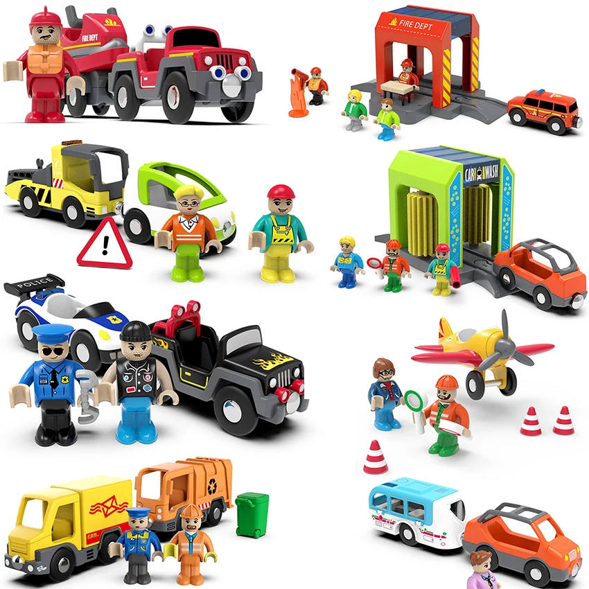 New Magnetic Train Fire Car Truck Plane Helicopter Figures Accessories Ambulance Fit Brio Wooden Train Cars Track Kid Toys