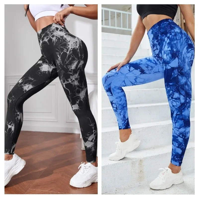 Bezszwowe legginsy do jogi Tie Dye Kobiety Wysoka talia Push Up Butt Legginsy Gym Workout Running Stretch Sport Fashion Slim Tights