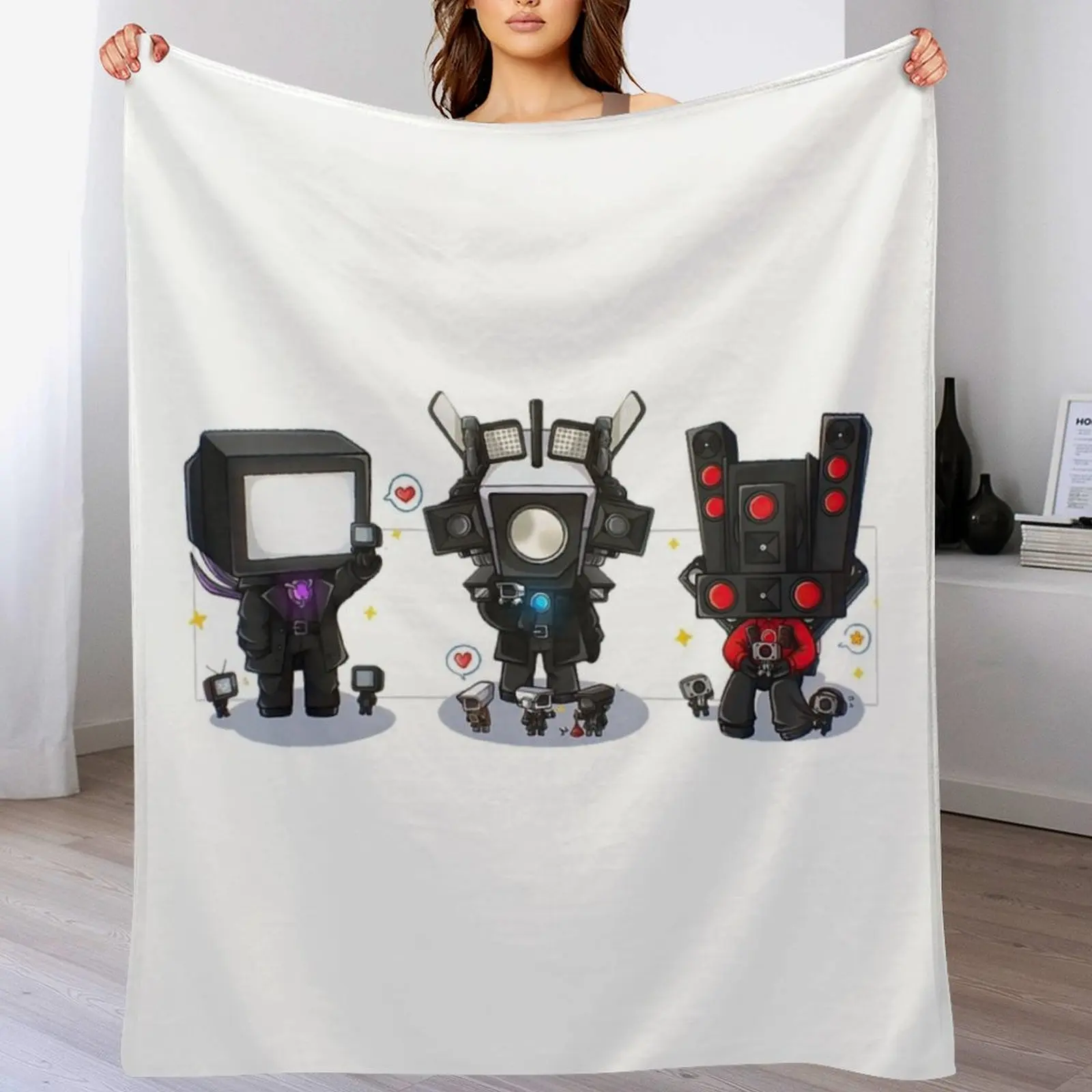 Skibidi Toilet Chibi Throw Blanket All Weather Soft Throw Blanket for Sofa