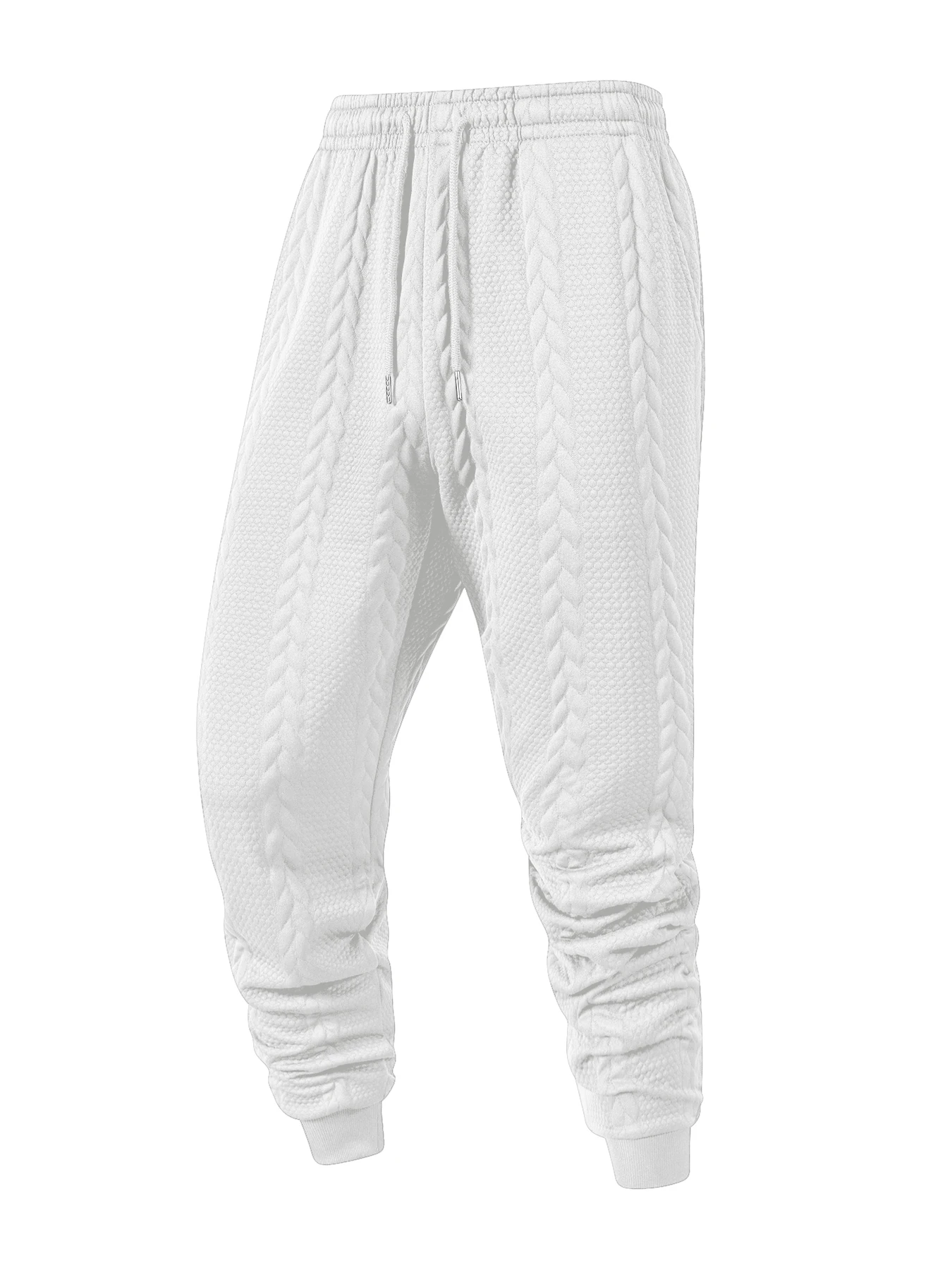 กางเกงวอร์มผ้าถักแจ็คการ์ดผู้ชายสีทึบลำลองกางเกงลายเรขาคณิตฤดูใบไม้ผลิฤดูใบไม้ร่วงกางเกงกีฬาเชือกรูดที่อบอุ่น