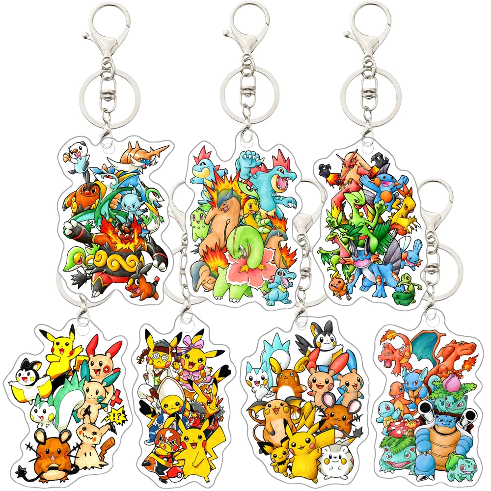 Pokemon Anime Cartoon Keychain Raichu Blastoise Bulbasaur Squirtle Acrylic Key Chain Decoration Pendant Accessories