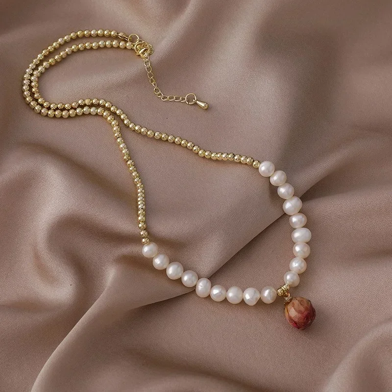 Minar Luxury Multiple Irregular Freshwater Pearl Beaded Chokers Necklaces for Women Rhinestones Heart Flower Pendant Necklace - view 4