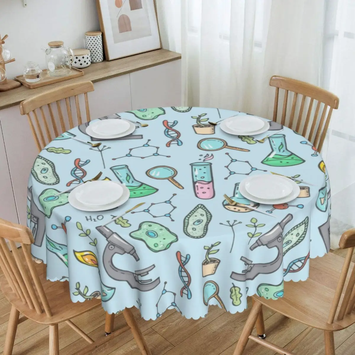 

Round Biology And Chemistry Tablecloth Waterproof Oil-Proof Table Cover 60 inch Natural Science Studies Table Cloth