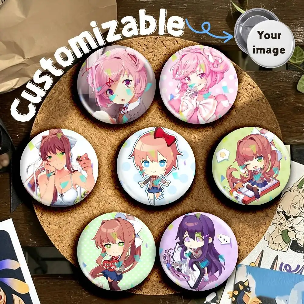 Just M-Monika Game D-DDLC Round Brooch Pins, Personalized Badges With Broken Glass Design Fashion Accessory