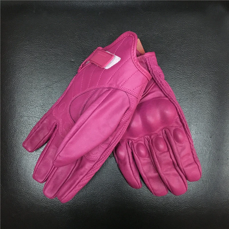 Pink Sheepskin Leather Gloves Vintage Motorcycle Riding Gloves Men Women Rider Biker Gloves for ICON Anti-drop Touchscreen Glove