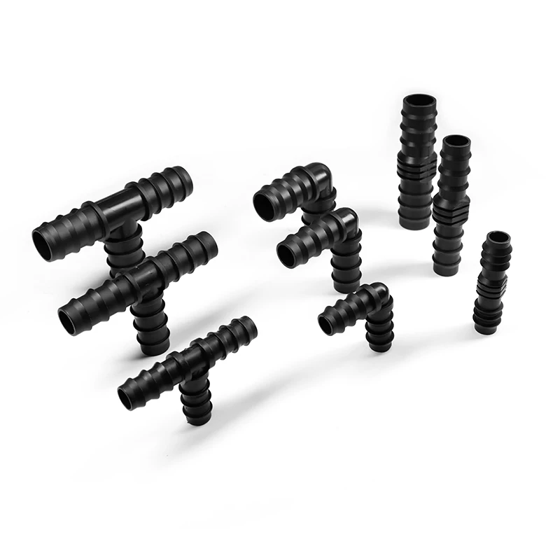 16mm 20mm 25mm PE Barb End Connectors Couplings Straight Tee Connector Micro Drip Irrigation Tube Repair Fitting Garden Watering