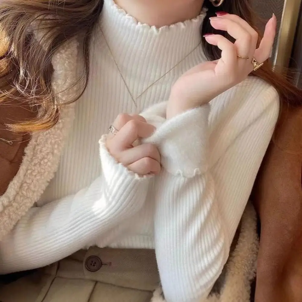 

High Collar Women Thermal Underwear Bottoming Shirt Thicken Plush Long Sleeves Warm Top Pullover Sleepwear Autumn Winter Top