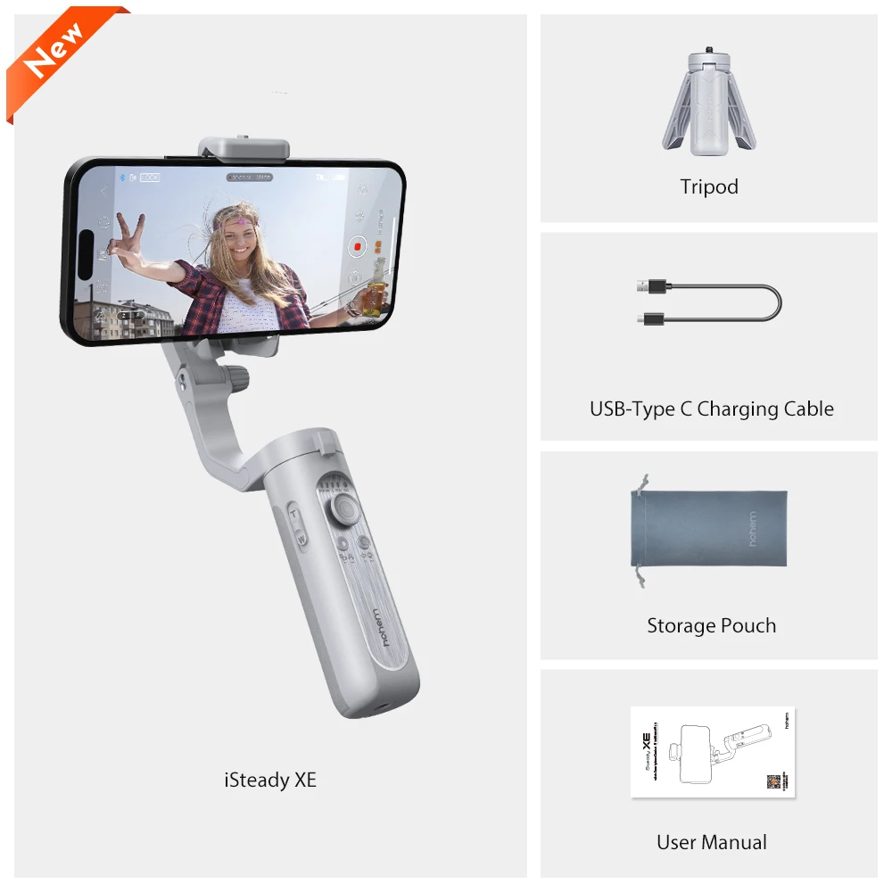 Hohem iSteady XE 3-Axis Smartphone Gimbal Handheld Stabilizer Phone Selfie Stick Tripod with Magnetic Fill Light Video Lighting