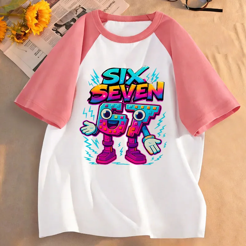 Niedliches Unisex-T-Shirt mit italienischem Brainrot 67-Zahlen-Grafikdruck für Jungen/Mädchen, Sommer, kurzärmelig, bequemes Kinder-T-Shirt-Oberteil