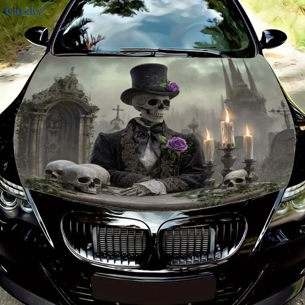 Skull & Candles,Car Hood Decal, Self-Adhesive Waterproof PVC Car hood Sticker,Car Decoration Scratch Resistant Sticker Protectio