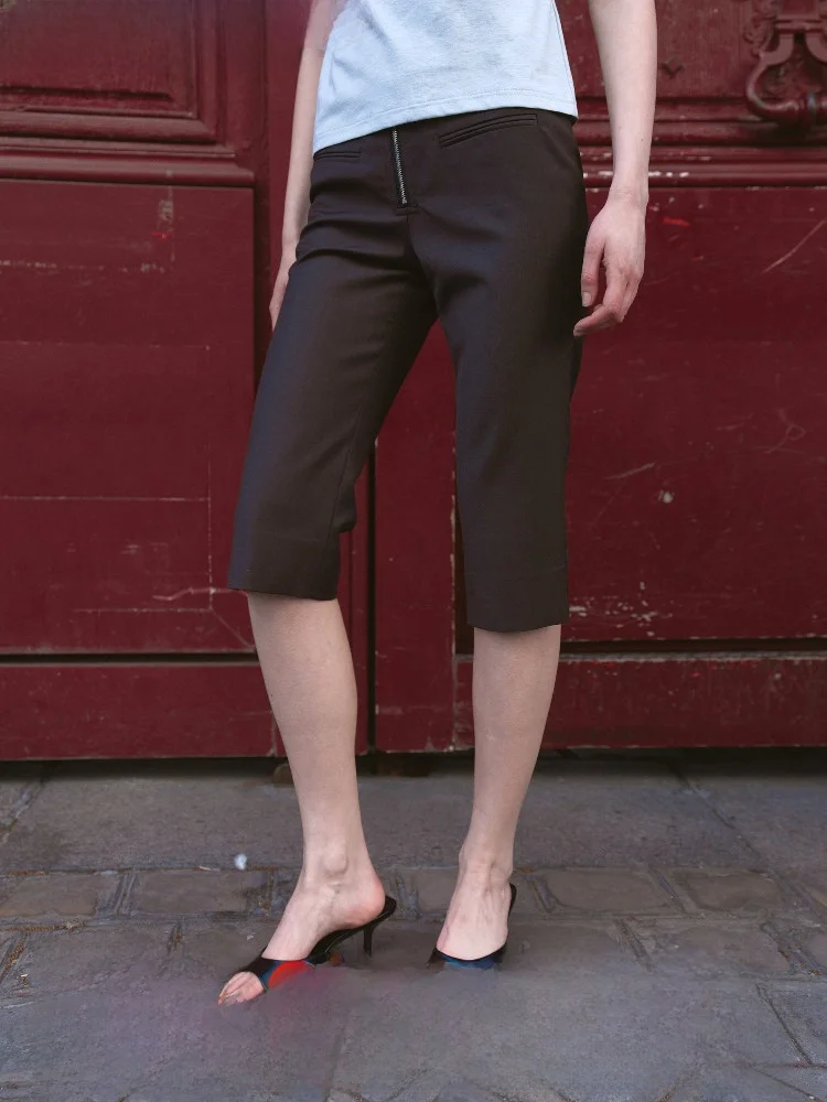 

PRED Deep ey Casual Commute Seven-Foot Zipper Women's Pants Straight Leg l Waist Fiber Optic Comfort Loose Fit