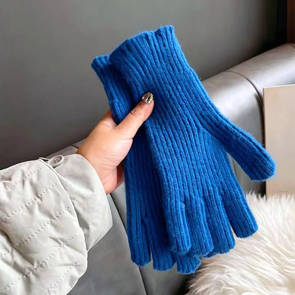 Winter Women Thermal Fingerless Gloves Knitted Mittens Thickened Touchscreen Compatible Soft Elastic Fashion Accessory