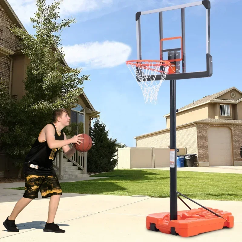 Portable adjustable height basketball stand and goal Orange sports equipment Suitable for teenagers and adults, sturdy and durab