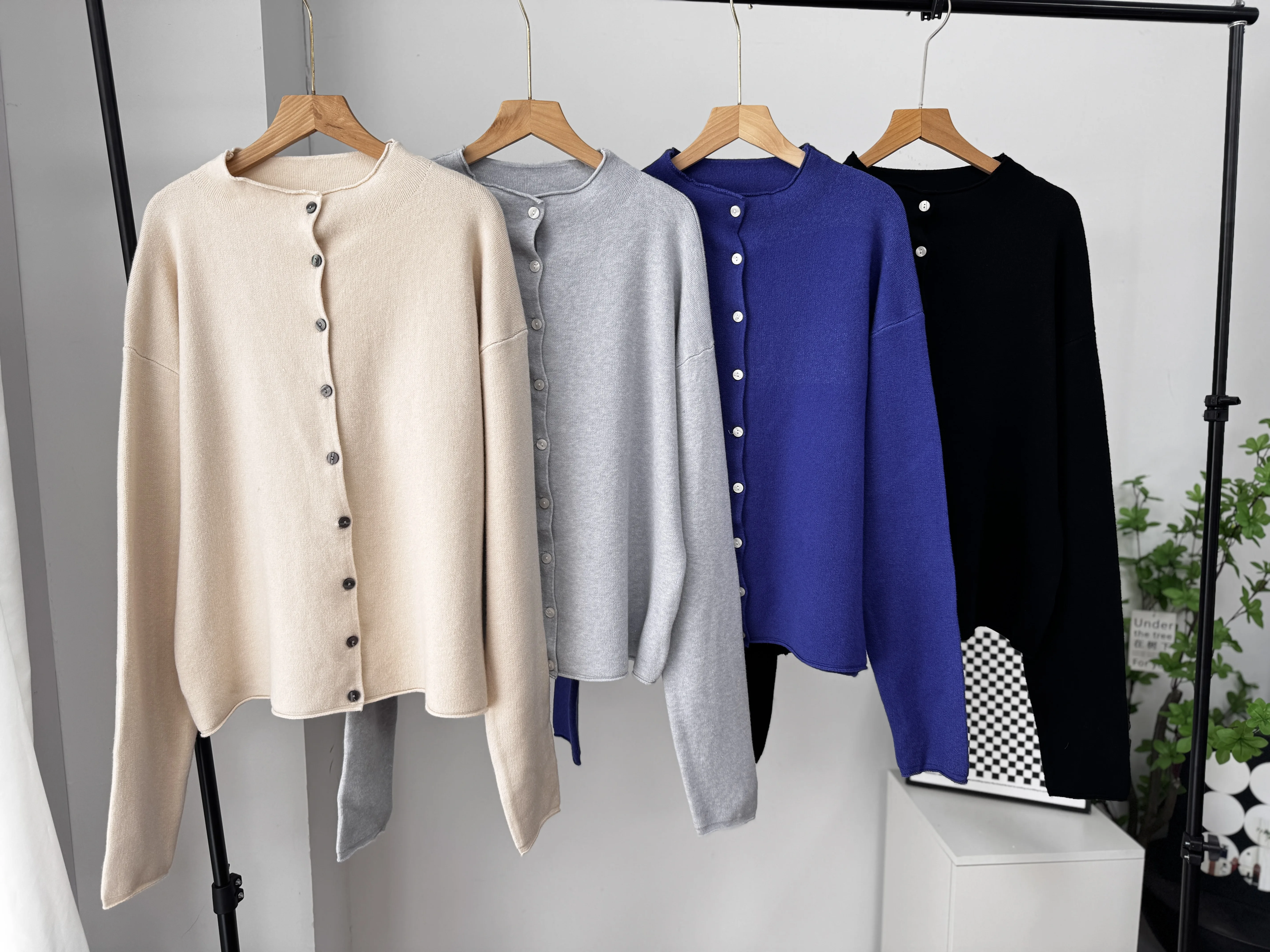 Hirsionsan 2026 Cross-Border Neuer Klein-Blau Strickcardigan Einreihig Slim Fit Langarm Casual Strickjacke – Detail 17