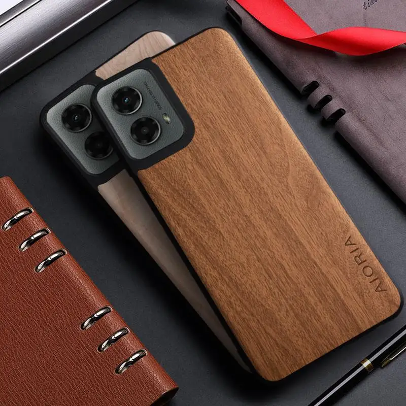 Hülle für Motorola G Power Stylus Play 2024, Bambusholzmuster, Lederrückseite für Moto Edge 50 Pro x50 Ultra Hülle