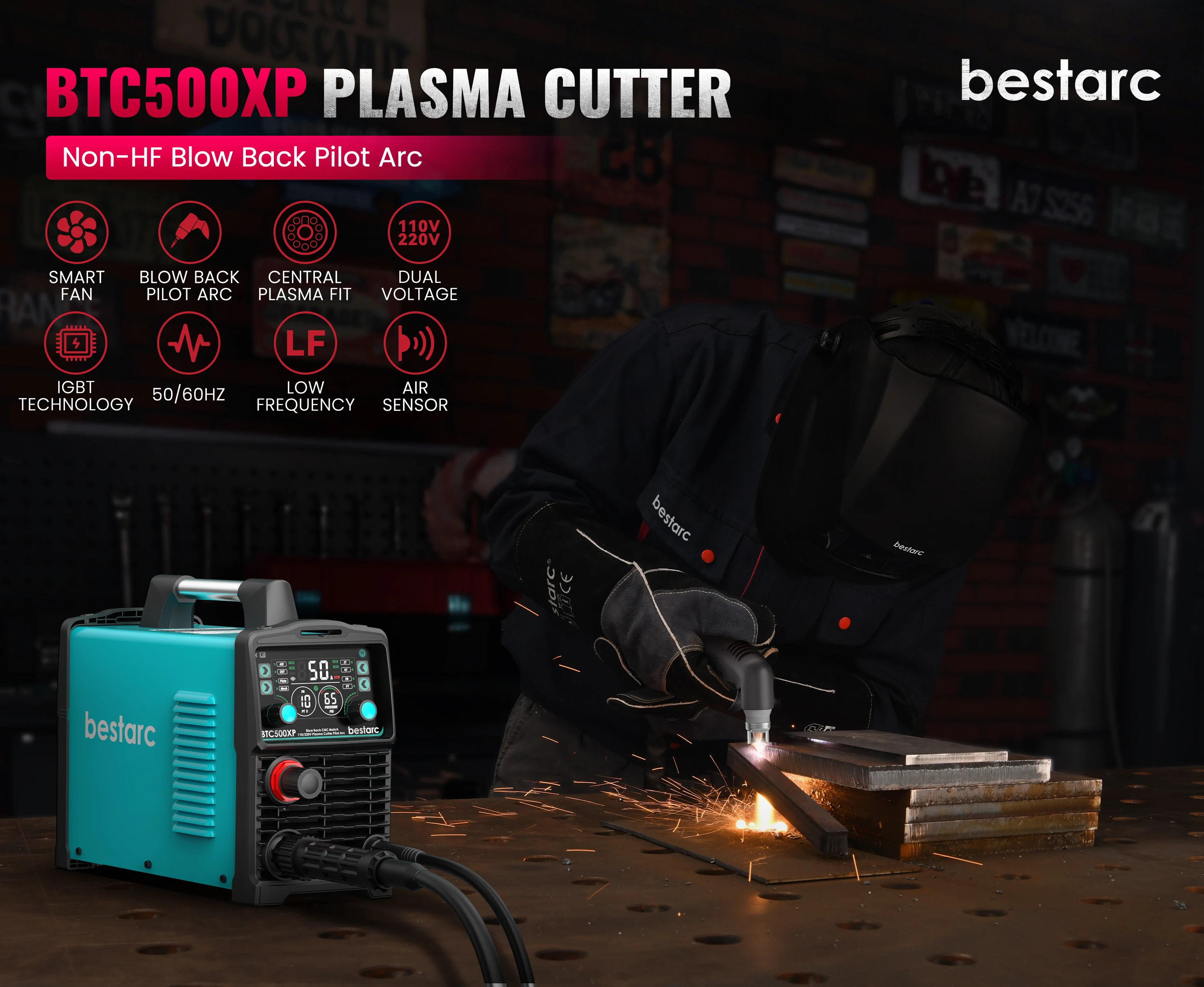 CNC Plasma Cutter Non-HF Pilot Arc Bestarc 50A BTC500XP 11GEN Blow Back Technology 16mm Clean Cutting with Digital Screen