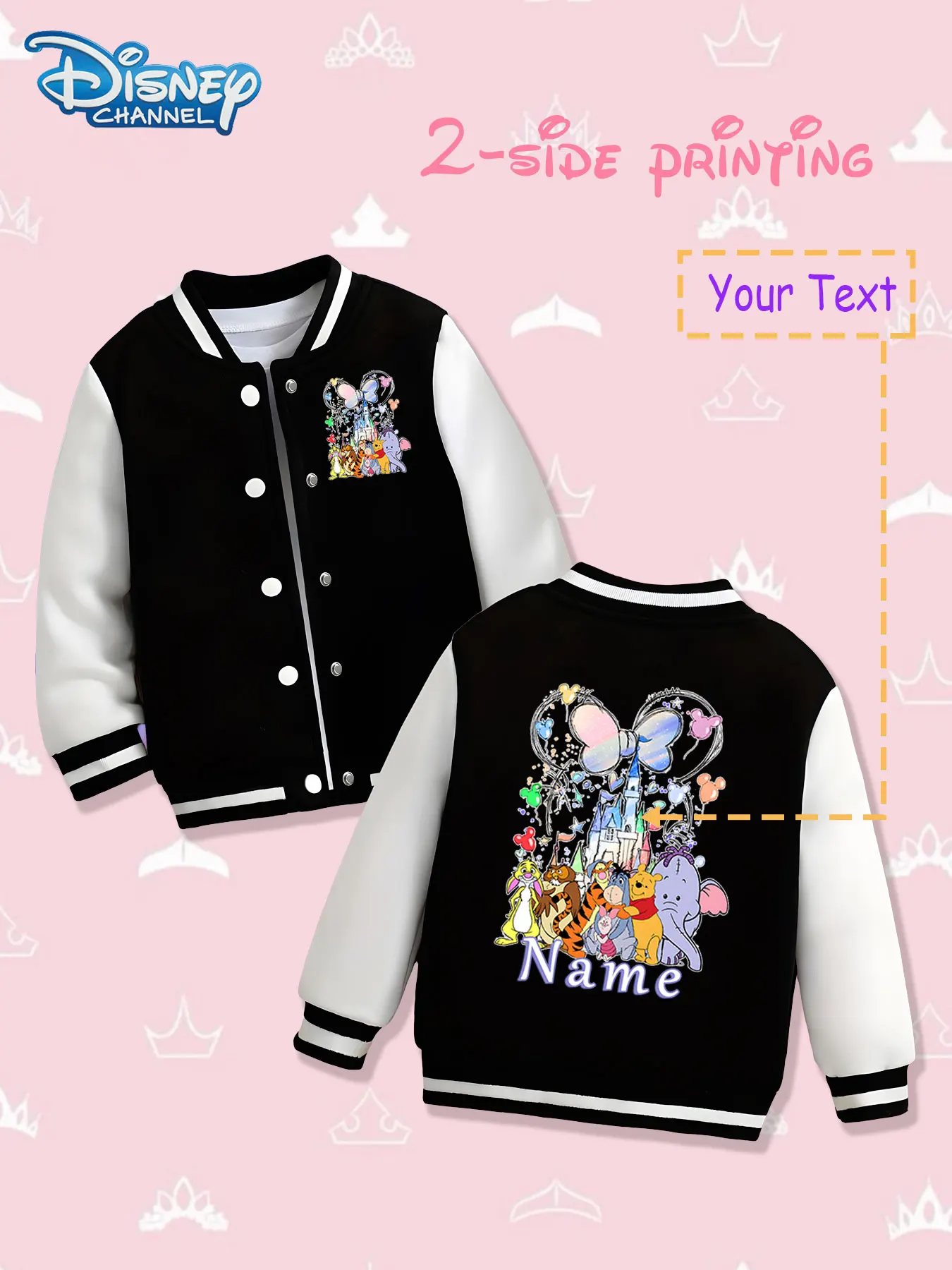 

MINISO Disney Classic Character Collection Girls' Baseball Jacket - Double-sided colorful prints, warm and rich in autumn and wi
