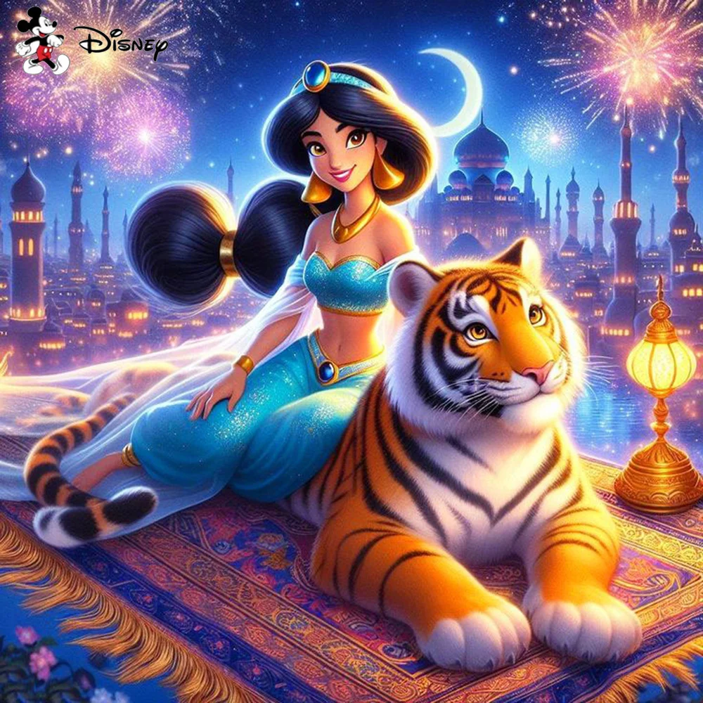 Disney DIY Diamond Painting Jasmine Full Round Cartoon 5D Diamond Mosaic Embroidery Cross Kits Tiger Children's Gift