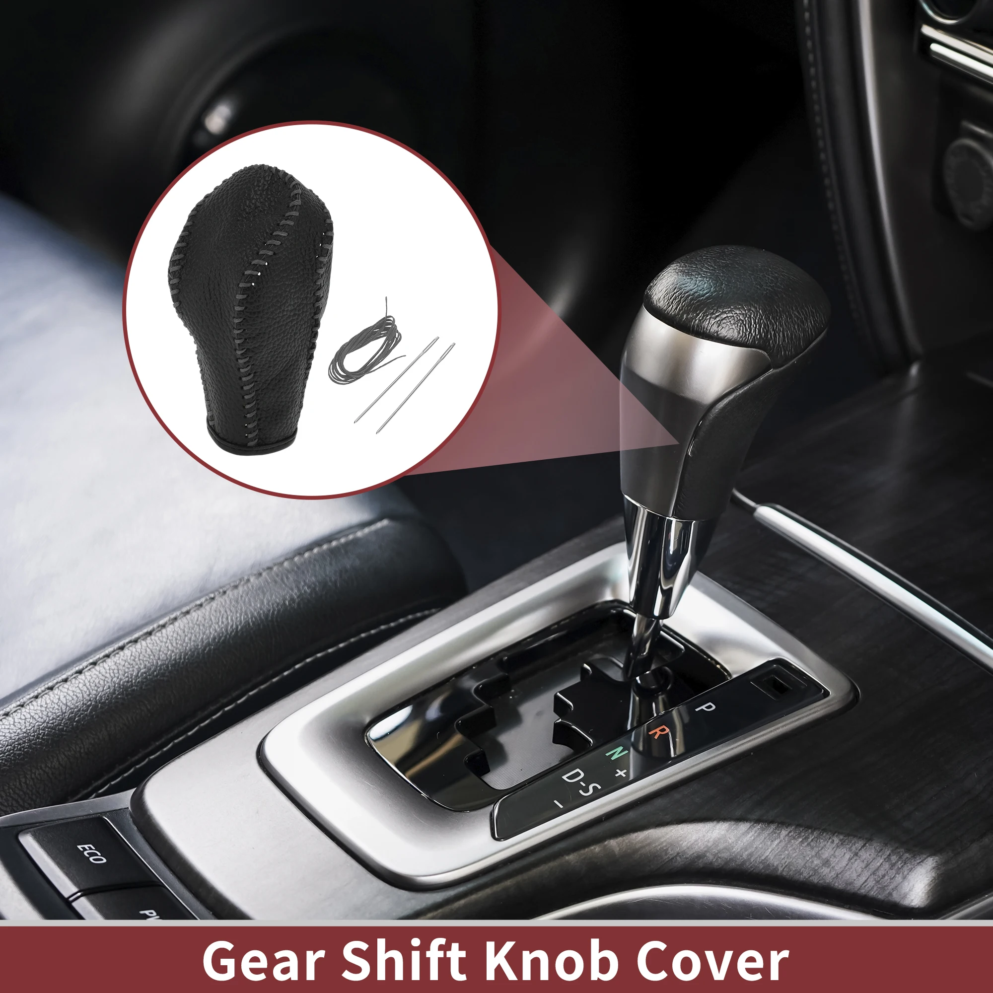 

UXCELL 1 Pc Car Gear Shift Knob Cover for QX56 2011-2013 Black Gray Faux Leather
