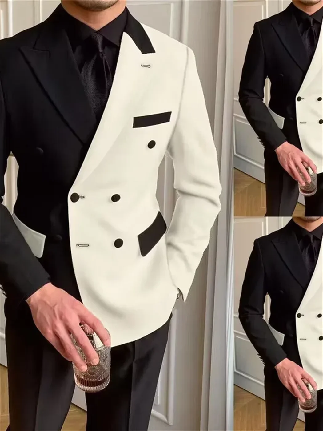

Блейзеры с пиковым отворотом мужские, облегающие брюки для официального костюма, смокинг для жениха, деловые, черные, белые, 2 шт.