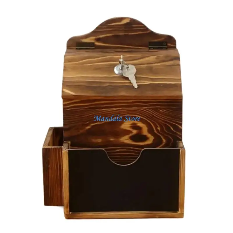 U2JC Lockable Wall Mounted Retros Wooden Letter Box For Secure Suggestions Donations