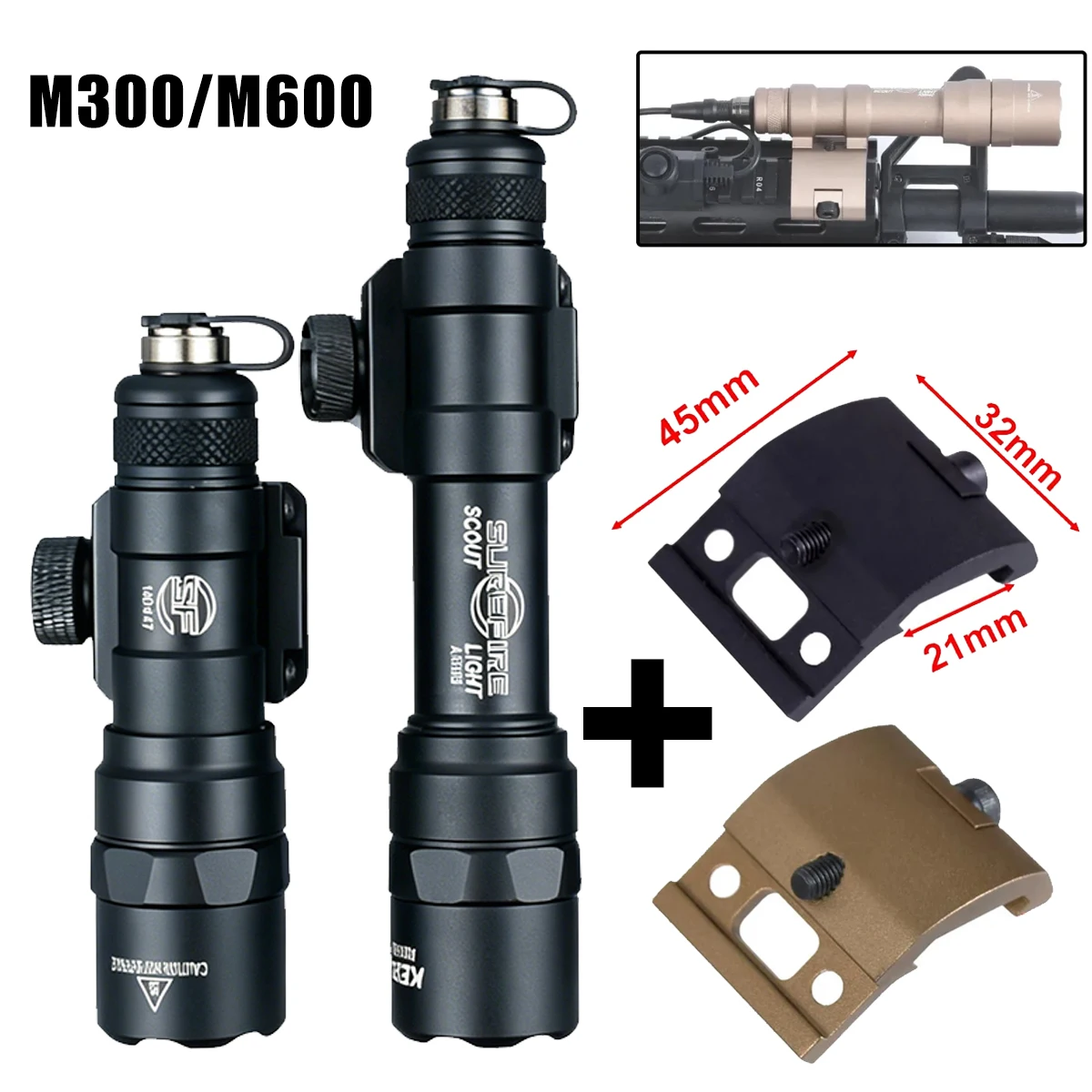 

Surefire M600B M300B with 20mm Rail Offset Mount Flashlight M600C M300C Not Obstructing Sight, Offset by 45 Degrees,Space-Saving