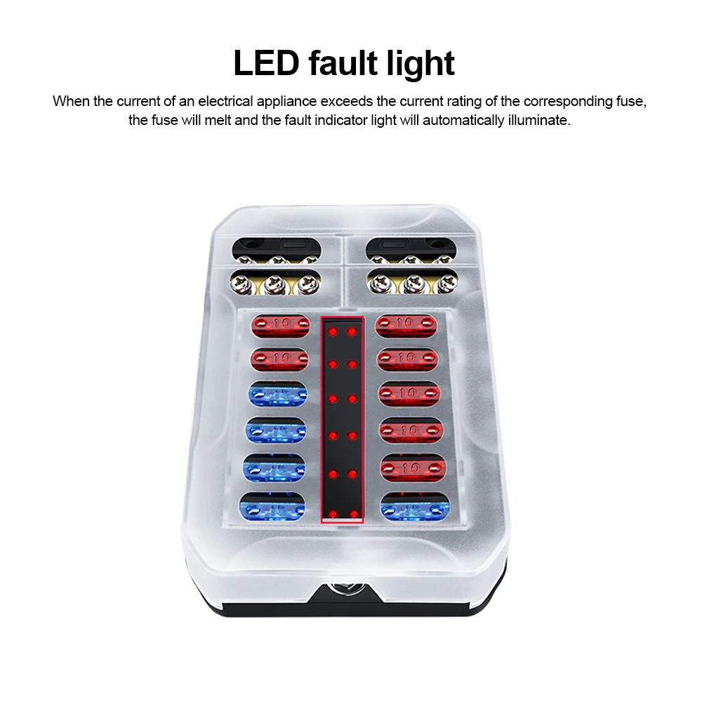 12V 100A 6/12 Ways Fuse Box With Blade Fuse Holder Block LED Warning Indicator for Power Panel Board Camper RV Car Accessories view 3