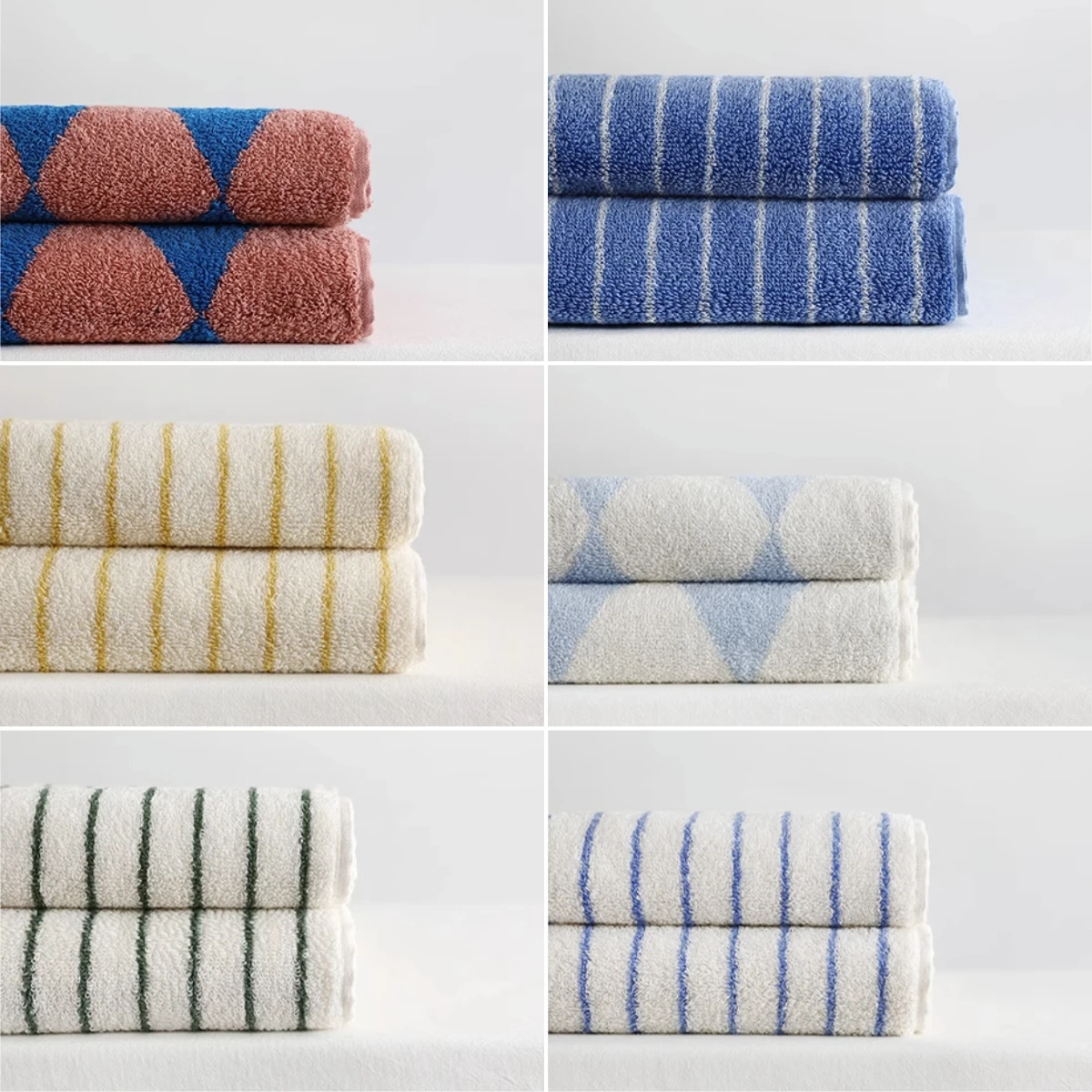 

1PC Towel Striped Geometric Rhombuses Cotton Towels Soft Absorbent Face Towel Combed Long Staple Kids Hands Towel Adult Bath