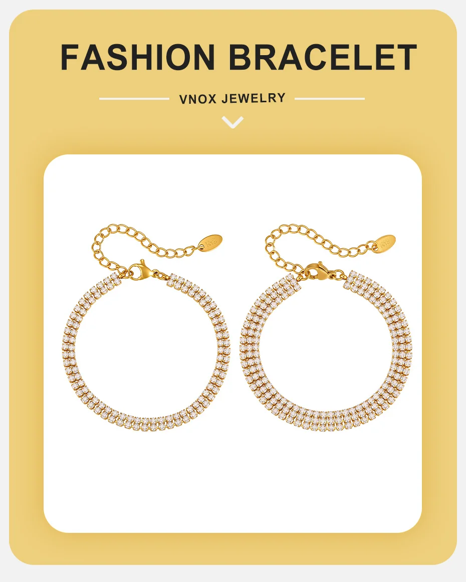 Vnox Trendiges Luxus-Armband mit Kubischem Zirkonia, 2/3-reihig, für Damen, 18K PVD-Vergoldet, CZ-Tenniskette, Exquisiter Hochzeitsschmuck – Detail 1