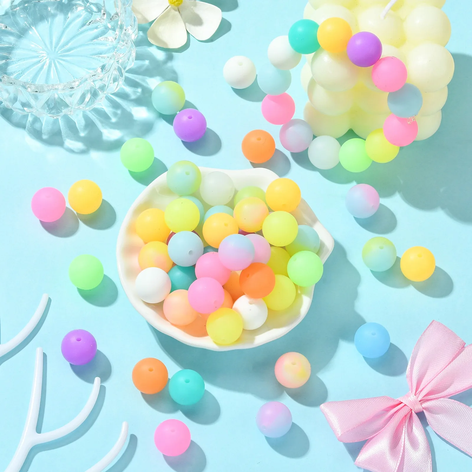 PandaHall 100 Stück Zufällige 15mm Im Dunkeln Leuchtende Silikonperlen Bunte Leuchtende Runde Bubblegum-Perlen für DIY-Bastelarbeiten – Detail 5