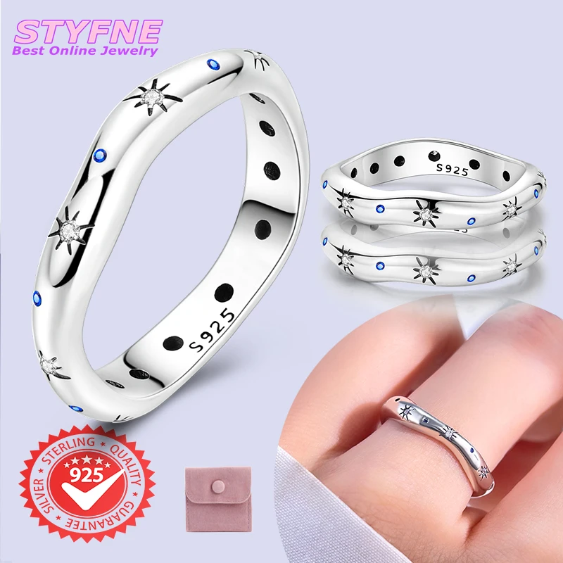 Women 925 Sterling Silver Simple Star River Universe Zircon Rings Anniversary Birthday Fashion Gifts for Mother Wife Girls