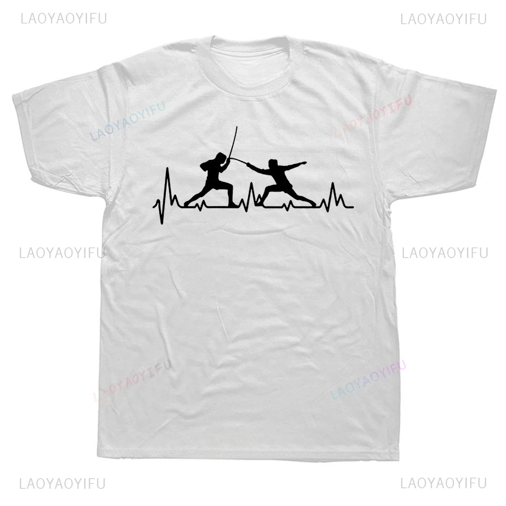 Funny Printed HeartBeat Fencing T Shirts Summer Short Sleeve Harajuku Loose Casual Men T-Shirt Comfort Breathe Y2k Fashion Tees