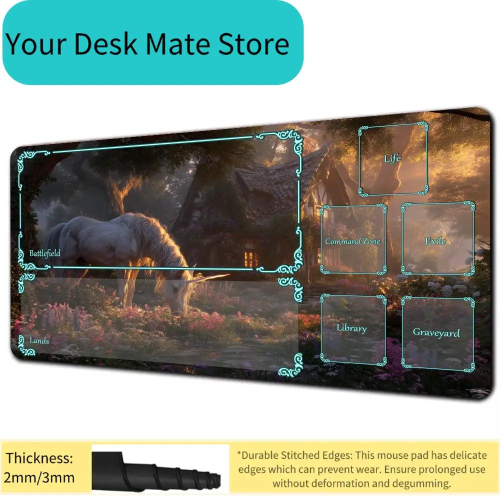 MTG TCG Game Playmat Marked with Life Marking, Complete Core Game Zones (Command Zone/Exile/Battlefield/Lands/Library/Graveyard)