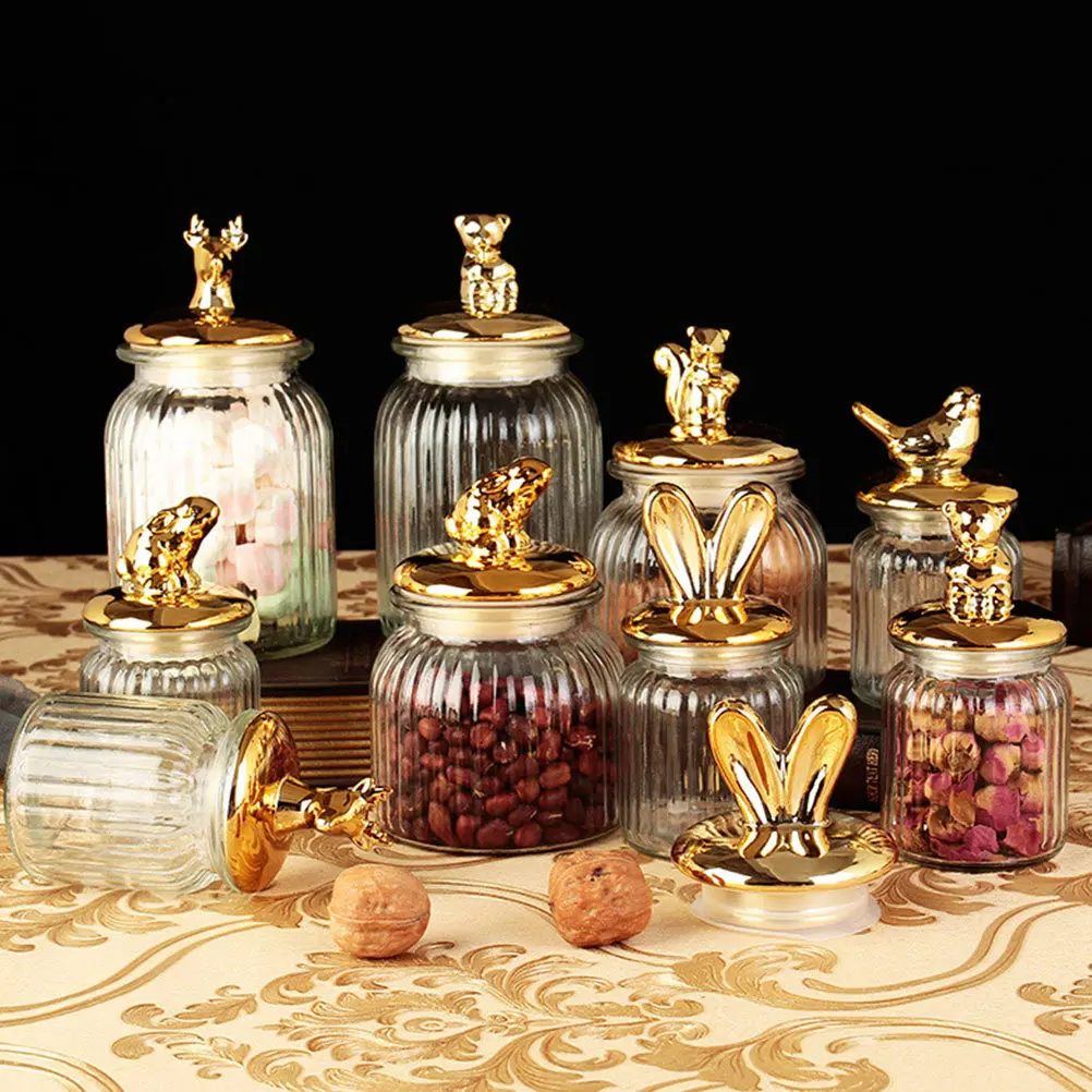 

Элегантная стеклянная банка в форме кроличьих ушек с герметичной крышкой из сплава, влагонепроницаемый контейнер для хранения специй, сахара, муки, для кладовой