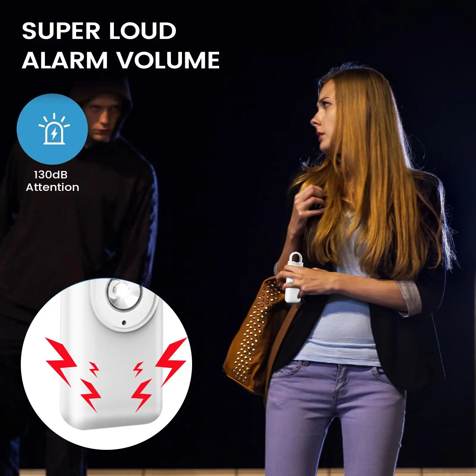 개인 안전 장치 135dB 보안 도구 방수 개인 경보 소리 큰 사이렌 안전 키체인 소녀용 어린이용 소년 소녀용