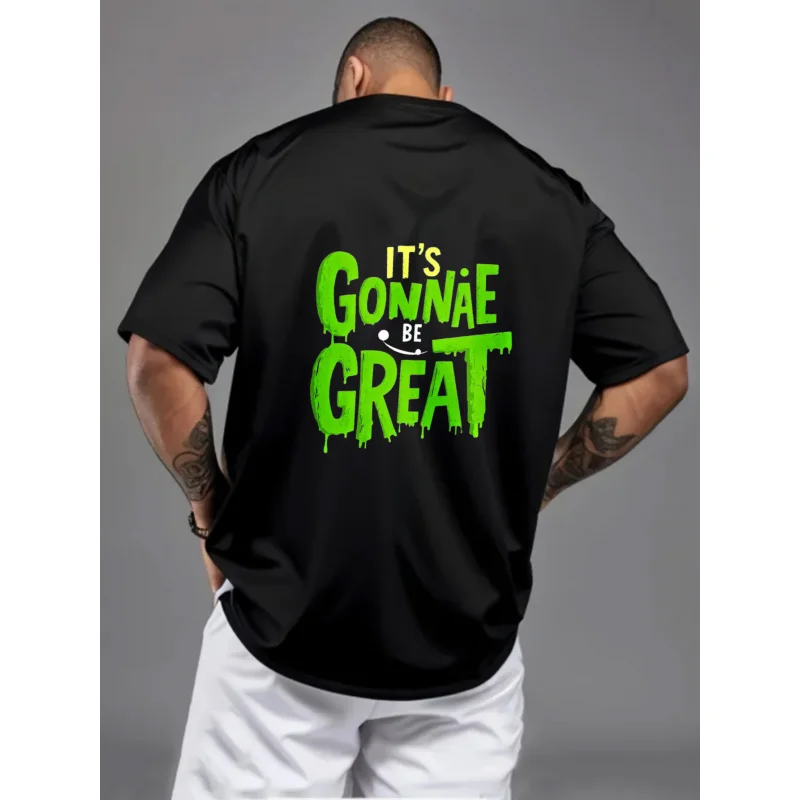 

Men's Black T-Shirt It's Gonnae Be Great Printed Pattern & Text High Quality Cotton 180g