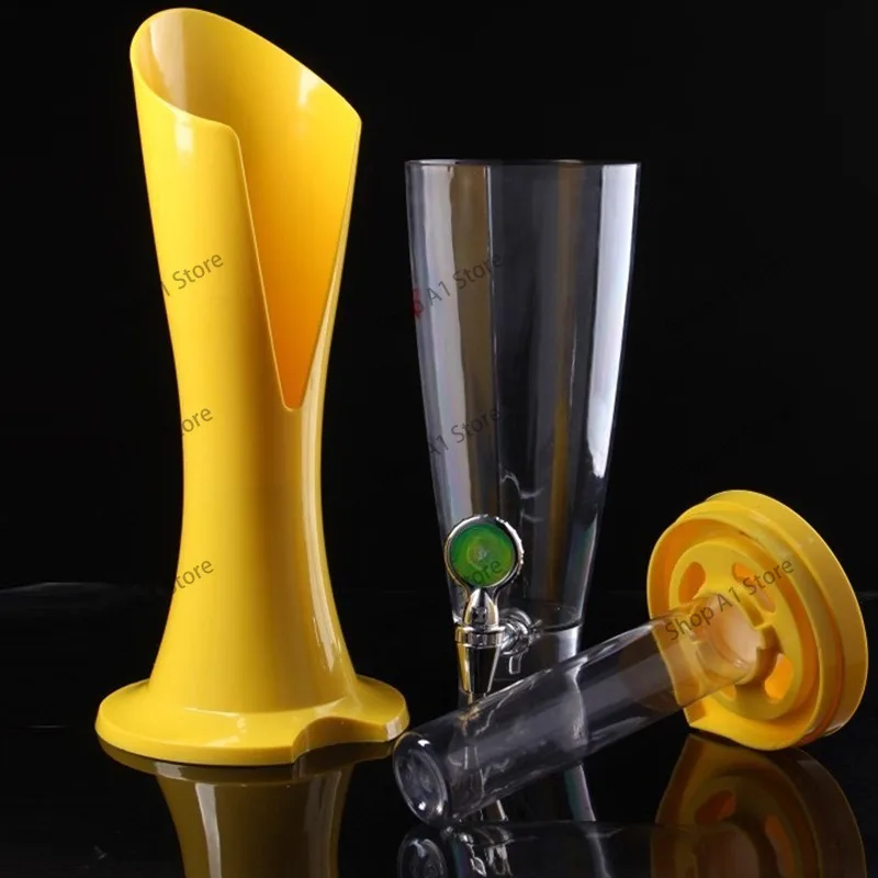3L Beer Tower Dispenser with Tap & Tripod Stand, Champagne Gold Draft Beer Juice Wine Dispenser for KTV Bar