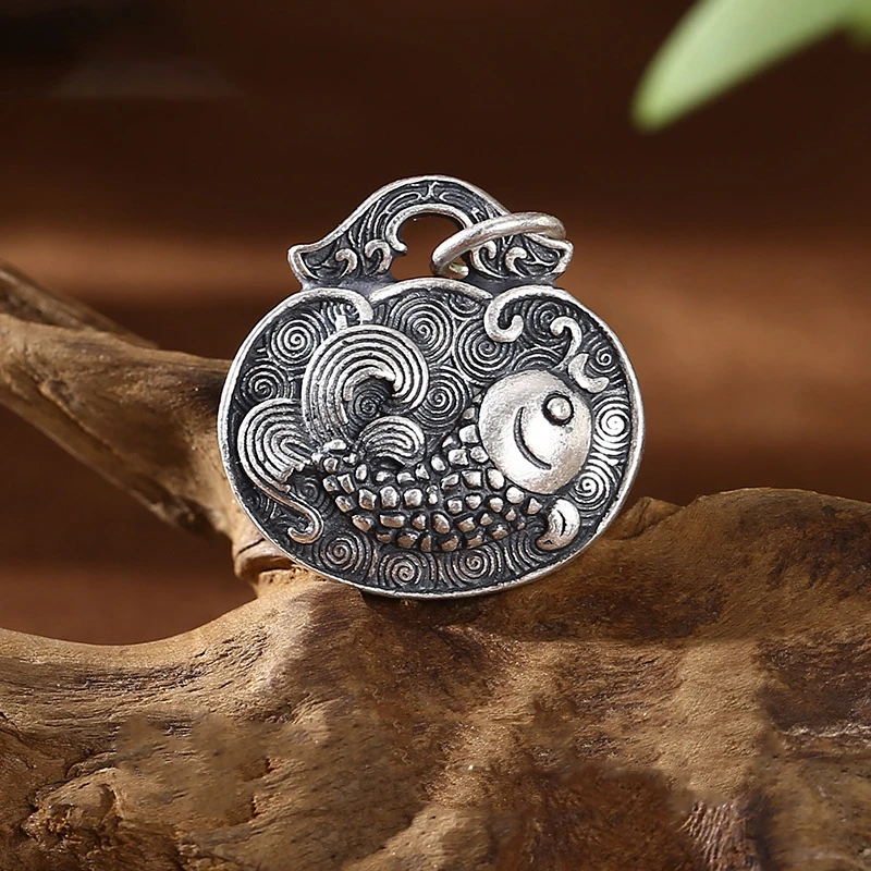Classic Koi fish Pendant 925 Silver Ethnic Style vintage fish-shaped Necklace for Women Dragon Bone Chains Banquet Jewelry