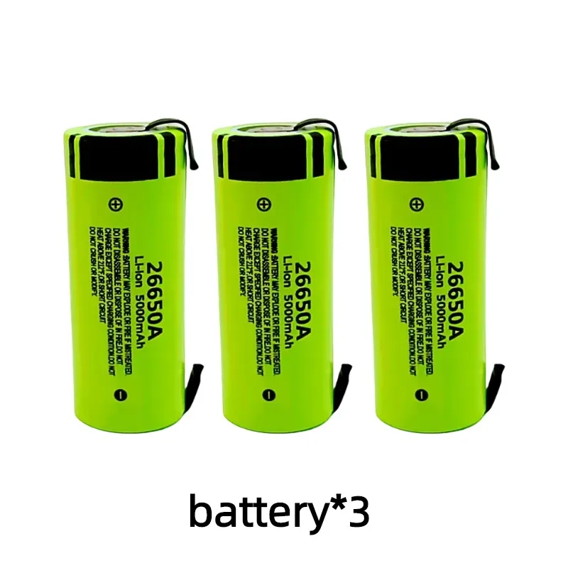 100% Original 26650A 3.7V 5000mAh Large Capacity 26650 Lithium Ion Rechargeable Battery +with DIY Nickel Sheet