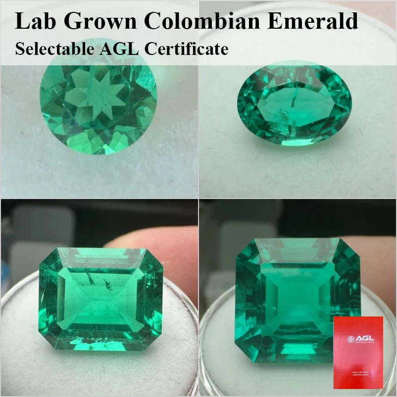 حجر الزمرد الكولومبي المزروع في المختبر، جودة عالية، تخفيضات متعددة متوفرة لقطع اليد الحرارية المائية، شهادة AGL قابلة للاختيار