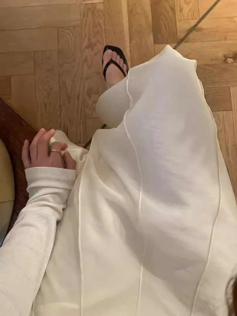 부드러운 옐로우 하이웨이스트 미디 스커트 여성용 A라인 스커트 2025년 봄 에스닉 스타일 루즈핏 단색 십대 소녀용