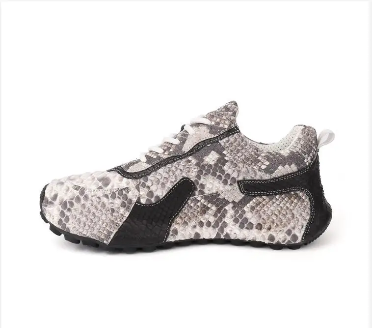 Genuine real snake skin python leather leisure fashion shoe cow skin lining beige white black color python skin men shoe