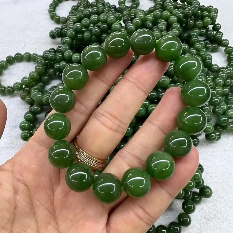 Hetian Jadeite Light Green 12Mm Bracelet, Delicate And Without Black Spots