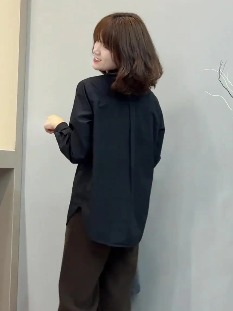 عارضة Bla Long Sve المرأة irt ملابس داخلية طبقات Sle Commute Faion مادة البوليستر النسخة الكورية تصميم زر #3