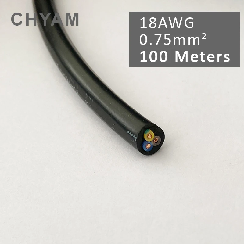 3 Core Pins 100 Meters 18AWG 0.75mm2 RVV Black Cable Control Signal Wire Insulated Copper Wiring Multi-core Shielded