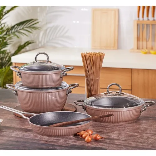 2021 model luxury cookware set 7 Piece Granite Cookware Set Rose gold